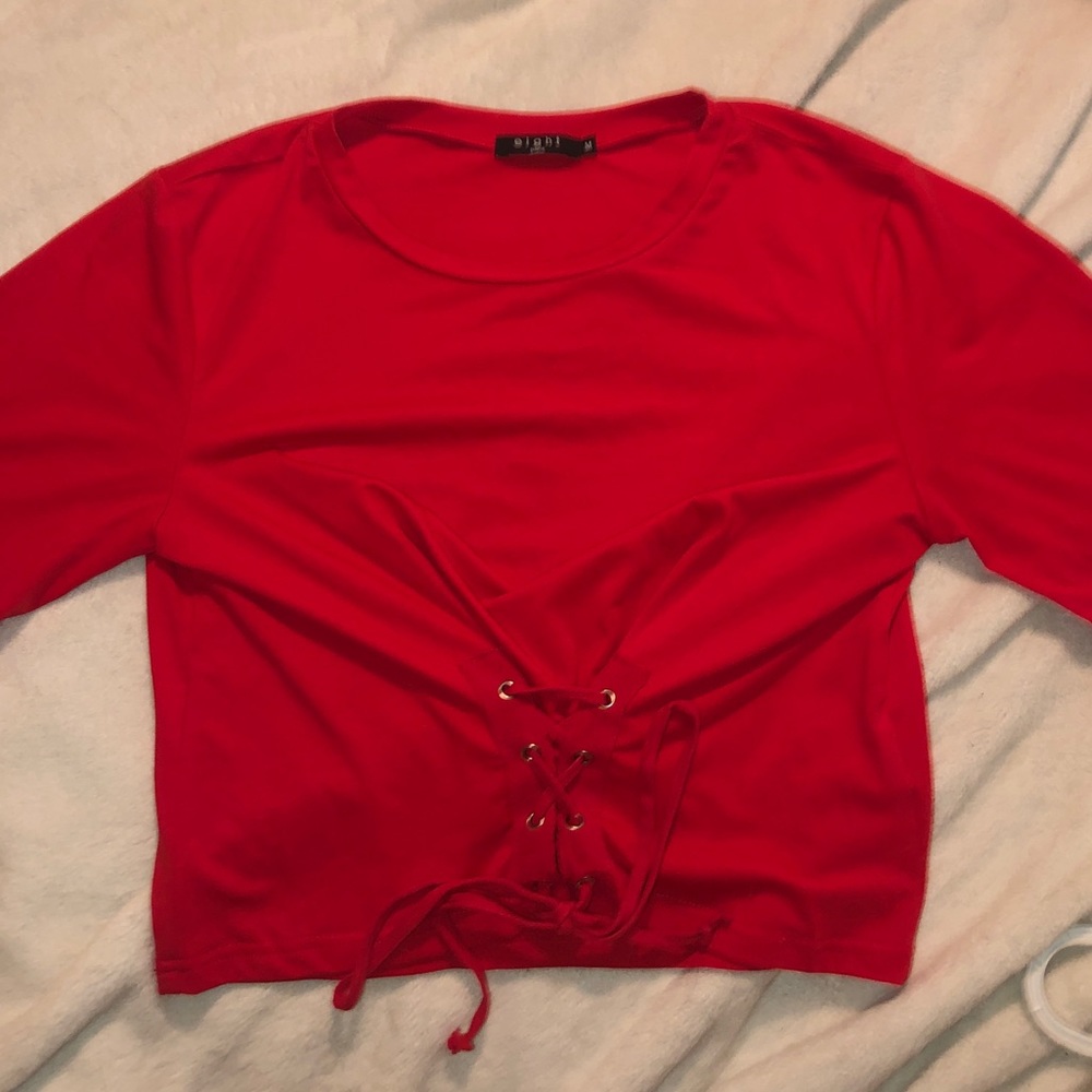 Red lace up shirt - purchased from nasty gal
